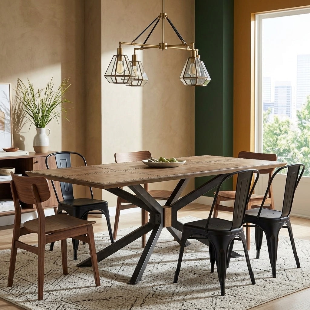Spider Dining Table in Brass Clad dining room setting - dining table by Four Hands - Whats New Furniture Portland OR