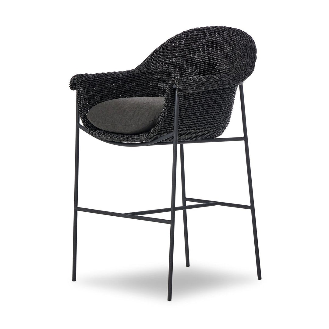 Suerte Outdoor Bar + Counter Stool in Arashi Ink three-quarter view - Whats New Furniture Portland OR