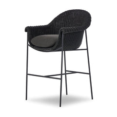 Suerte Outdoor Bar + Counter Stool in Arashi Ink three-quarter view - Whats New Furniture Portland OR