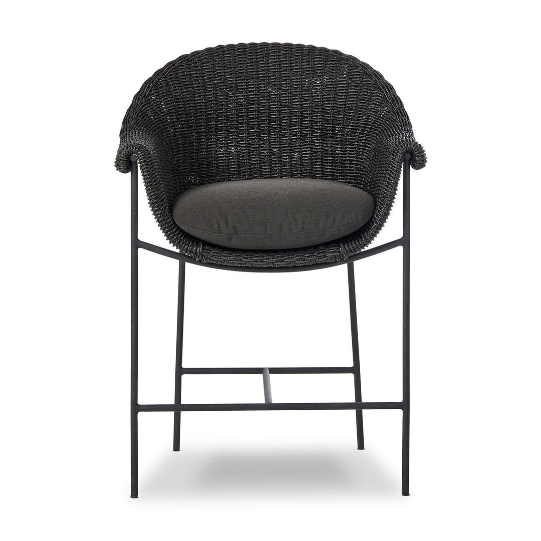 Suerte Outdoor Bar + Counter Stool in Faux Black Hyacinth / Arashi Ink / Charcoal Iron / Counter front studio view - Whats New Furniture Portland OR