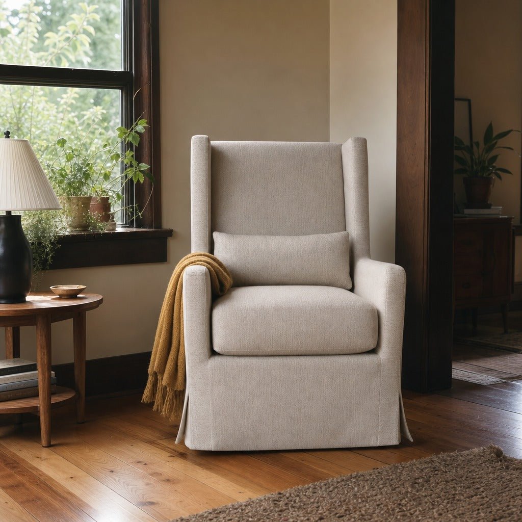 Swivel Wing Chair styled in Portland St. Johns bungalow living room - Whats New Furniture