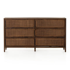 Sydney 6 Drawer Dresser in Brown Cane front studio view - Whats New Furniture Portland OR