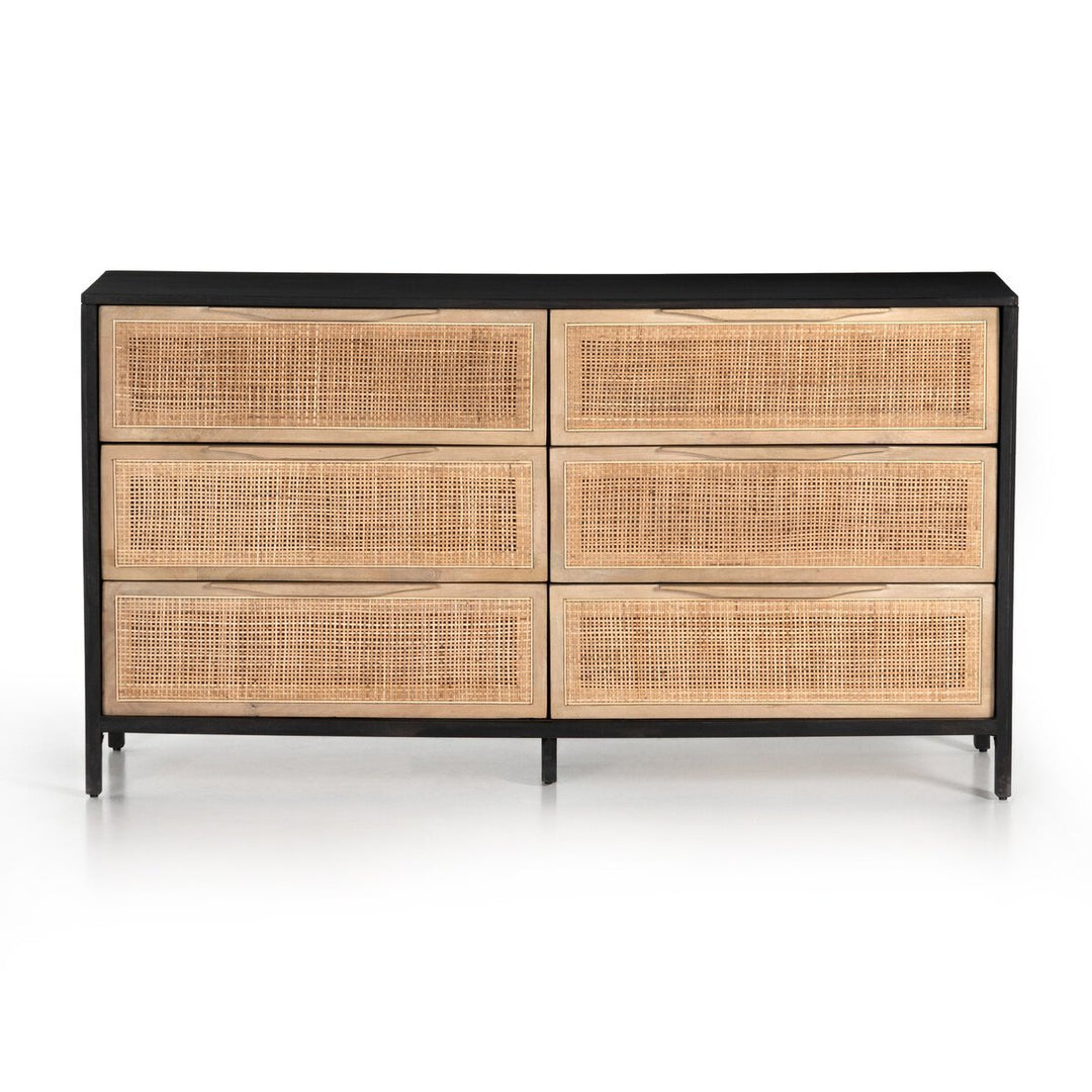 Sydney 6 Drawer Dresser in Natural Cane front studio view - Whats New Furniture Portland OR