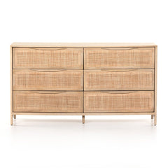 Sydney 6 Drawer Dresser in Natural Cane front studio view - Whats New Furniture Portland OR