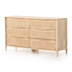 Sydney 6 Drawer Dresser in Natural Cane three-quarter studio view - Whats New Furniture Portland OR