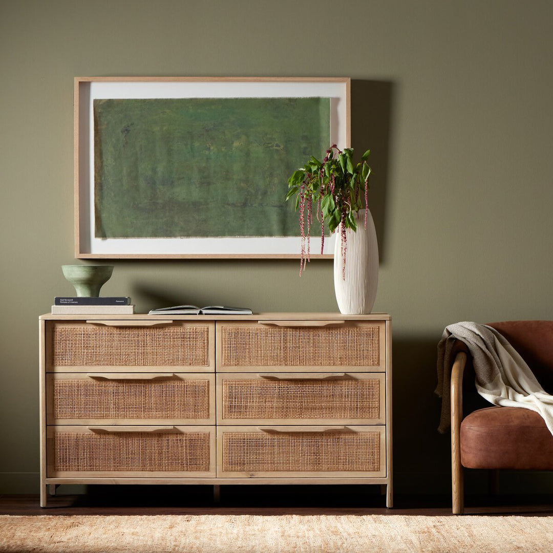 Sydney 6 Drawer Dresser in Natural Cane back studio view - Whats New Furniture Portland OR