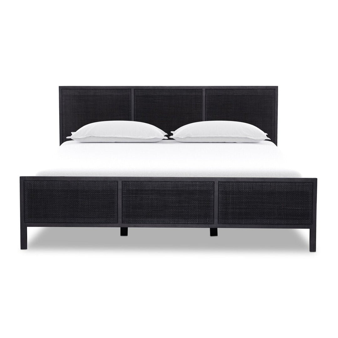 Sydney Bed in Black Wash / Black Cane / King front studio view - Whats New Furniture Portland OR