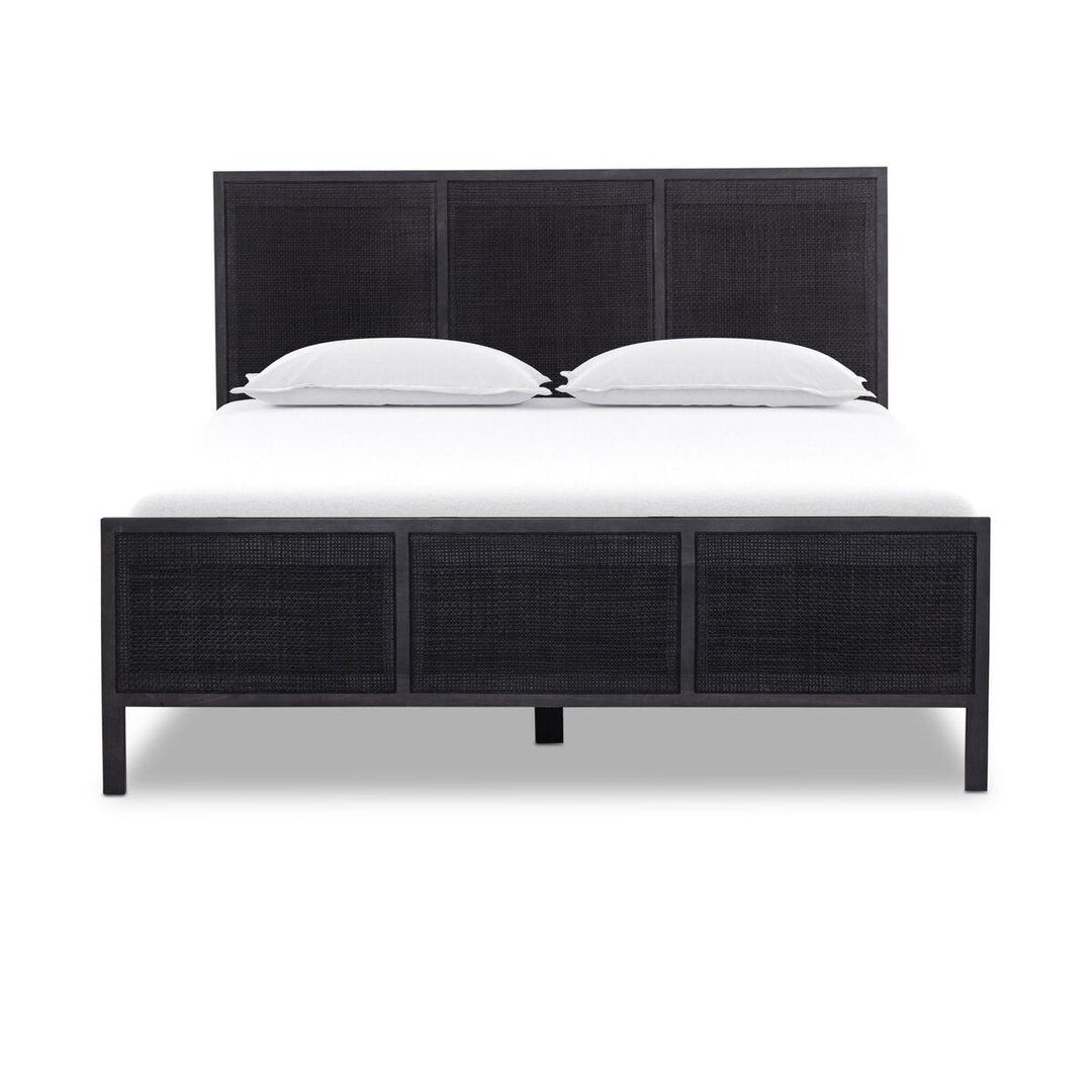 Sydney Bed in Black Wash / Black Cane / Queen front studio view - Whats New Furniture Portland OR