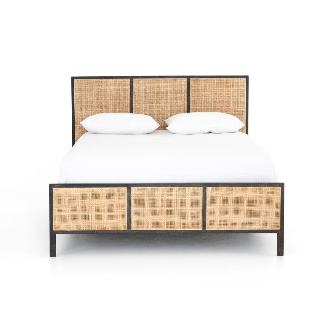 Sydney Bed in Black Wash / Natural Cane / King front studio view - Whats New Furniture Portland OR
