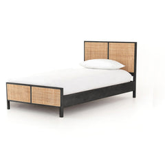 Sydney Bed in Black Wash / Natural Cane / Twin three-quarter studio view - Whats New Furniture Portland OR