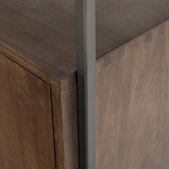 Trey Modular Wide Bookcase in Auburn Poplar corner detail detail view - Whats New Furniture Portland OR