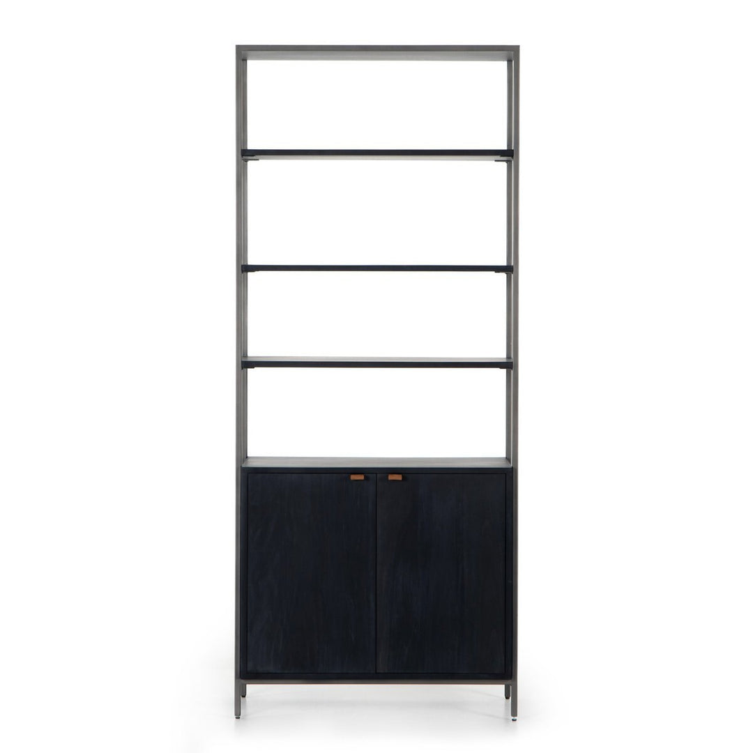 Trey Modular Wide Bookcase in Black Wash Poplar front studio view - Whats New Furniture Portland OR