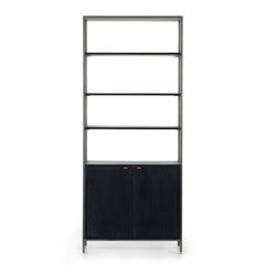 Trey Modular Wide Bookcase in Black Wash Poplar front studio view - Whats New Furniture Portland OR