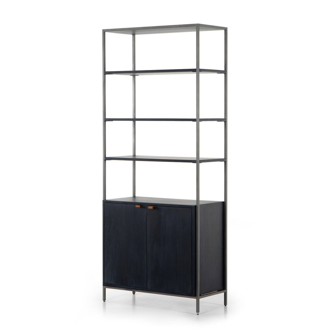 Trey Modular Wide Bookcase in Black Wash Poplar three-quarter studio view - Whats New Furniture Portland OR