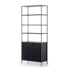 Trey Modular Wide Bookcase in Black Wash Poplar three-quarter studio view - Whats New Furniture Portland OR