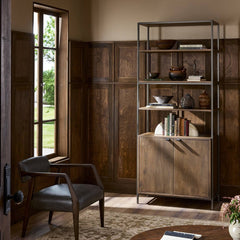 Trey Modular Wide Bookcase in Auburn Poplar back studio view - Whats New Furniture Portland OR