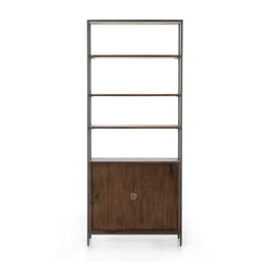 Trey Modular Wide Bookcase in Auburn Poplar iron hardware detail view - Whats New Furniture Portland OR