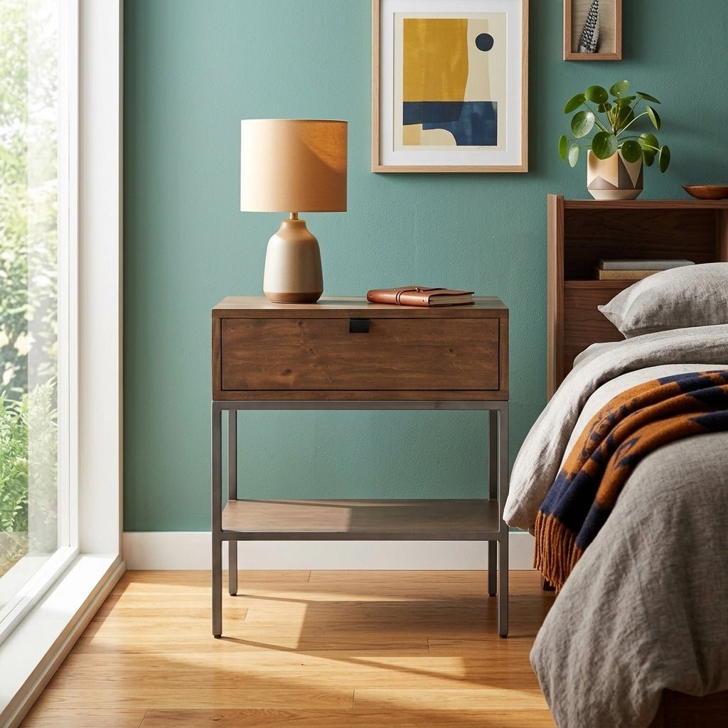 Trey Nightstand styled in a bright Portland mid-century modern interior - Whats New Furniture
