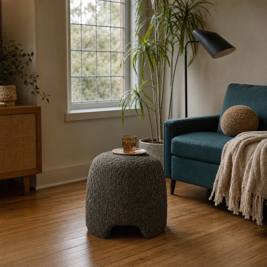 Tye Ottoman styled in Portland AlbertArts foursquare living room - Whats New Furniture