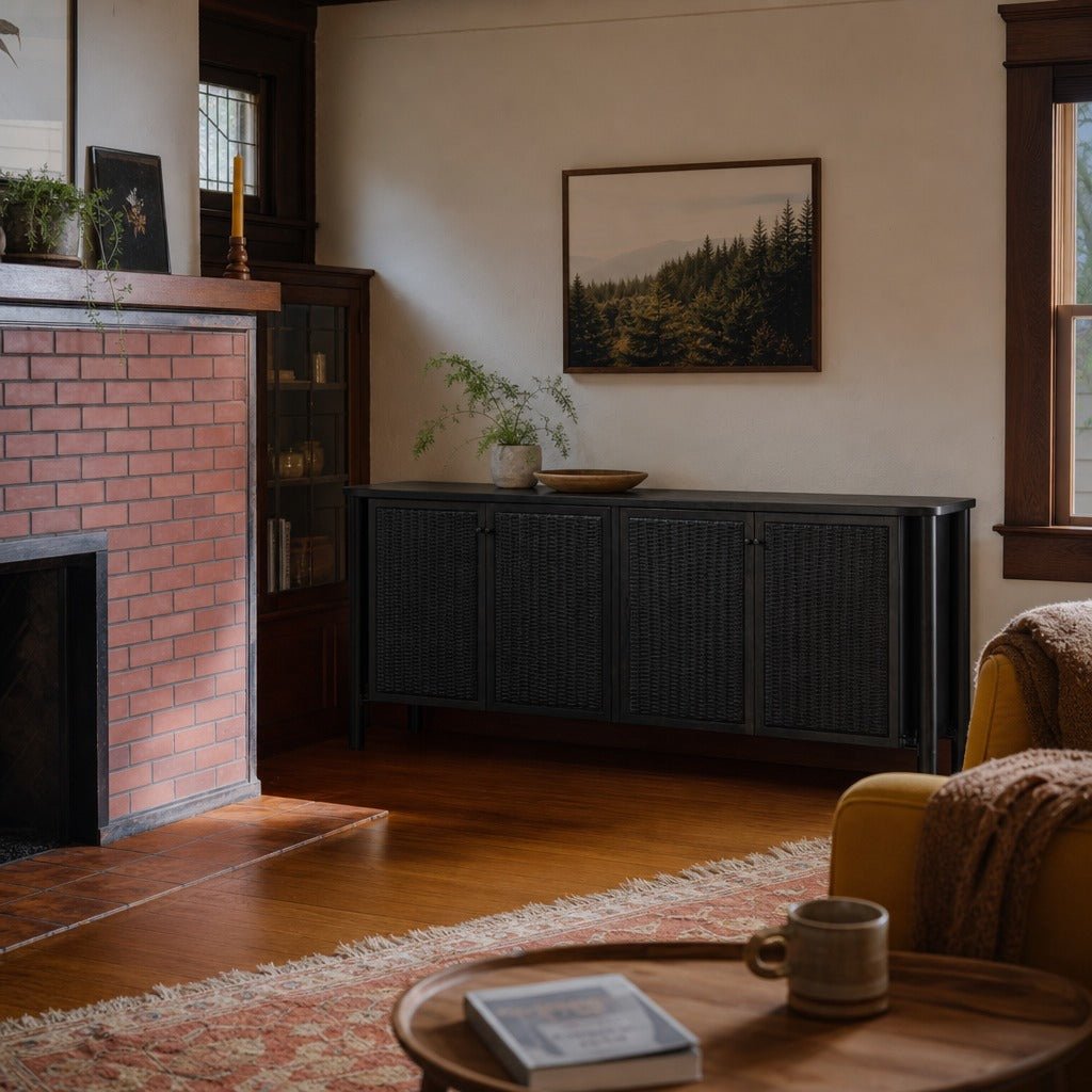 Veta Sideboard in Black Wash Mango styled in Portland Irvington foursquare with original built-ins dining room - Whats New Furniture