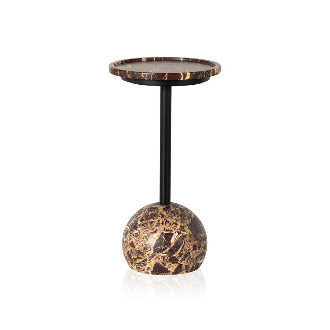 Viola Accent Table in Merlot Marble three-quarter studio view - Whats New Furniture Portland OR