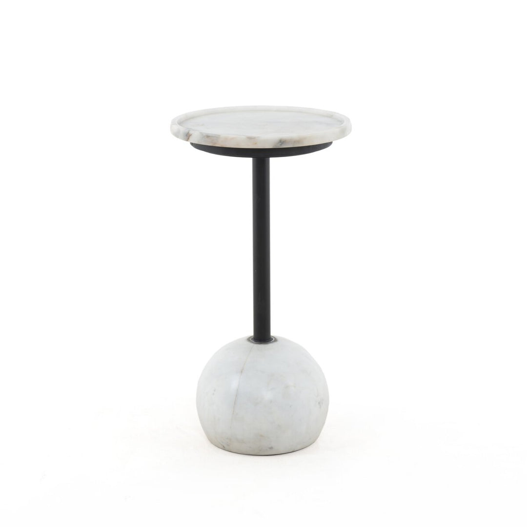 Viola Accent Table in Polished White Marble three-quarter studio view - Whats New Furniture Portland OR