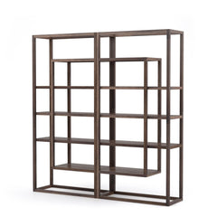 Waylon Double Bookshelf in Harvest Brown three-quarter view showing open etagere frame - Whats New Furniture Portland OR