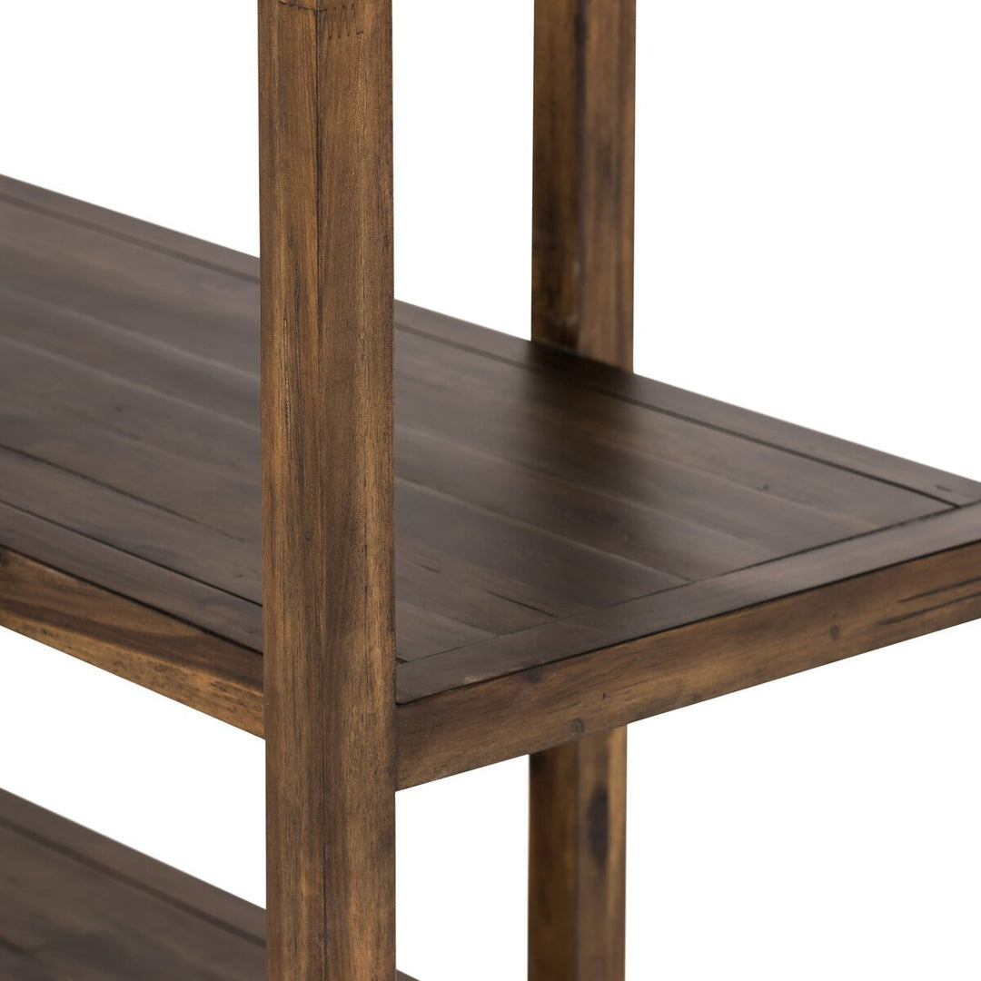 Waylon Double Bookshelf in Harvest Brown lifestyle view in a living room - Whats New Furniture Portland OR
