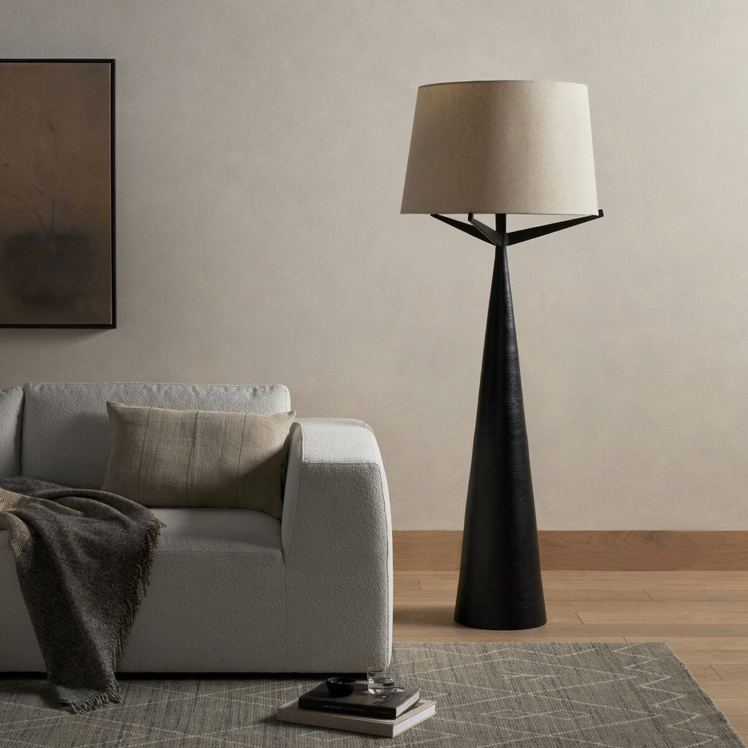 Ziggy Floor Lamp in Hammered Black Aluminum back studio view - Whats New Furniture Portland OR