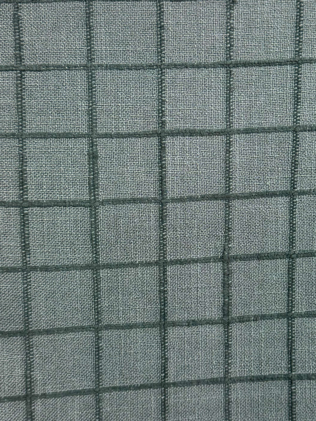Four Top Steel Blue Windowpane Throw Pillow fabric close-up by Decor Fifty-Five - Whats New Furniture Portland OR