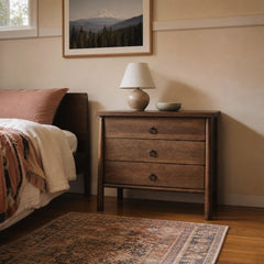 Freddie Chest in Brown styled in Portland 1960s Garden Home ranch bedroom - Whats New Furniture