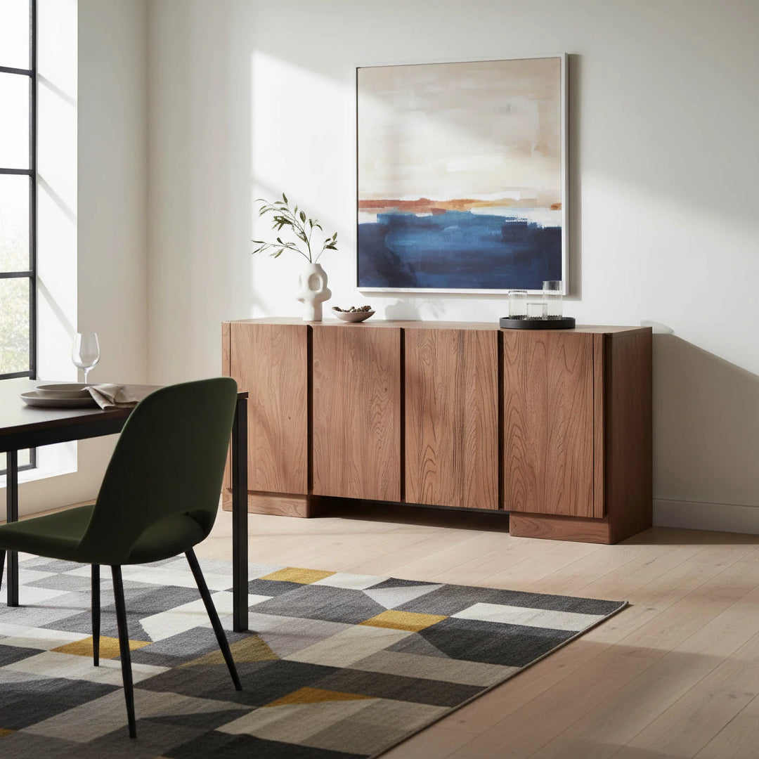 Freedom 4 Door Sideboard in Sandblast Caramel room setting - elm four door sideboard by LH Imports - Whats New Furniture Portland OR