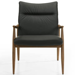 Frida Black Leather Arm Chair in 625 Black / Walnut - front studio view - Arm Chair by Kube Import - Whats New Furniture Portland OR