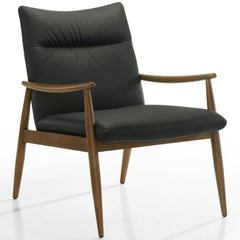 Frida Black Leather Arm Chair in 625 Black / Walnut - front three-quarter studio view - Arm Chair by Kube Import - Whats New Furniture Portland OR