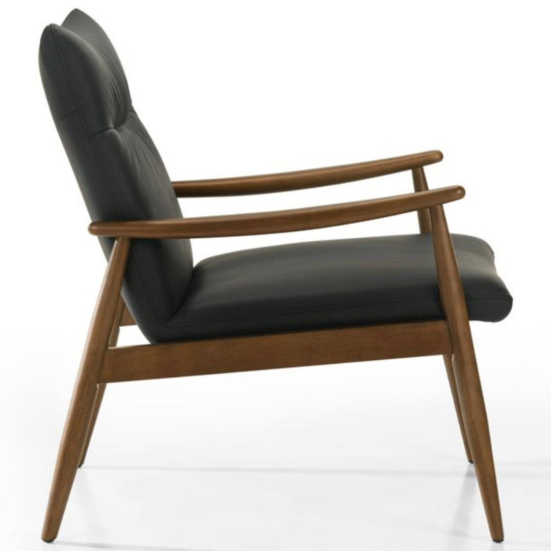 Frida Black Leather Arm Chair in 625 Black / Walnut - side profile studio view - Arm Chair by Kube Import - Whats New Furniture Portland OR