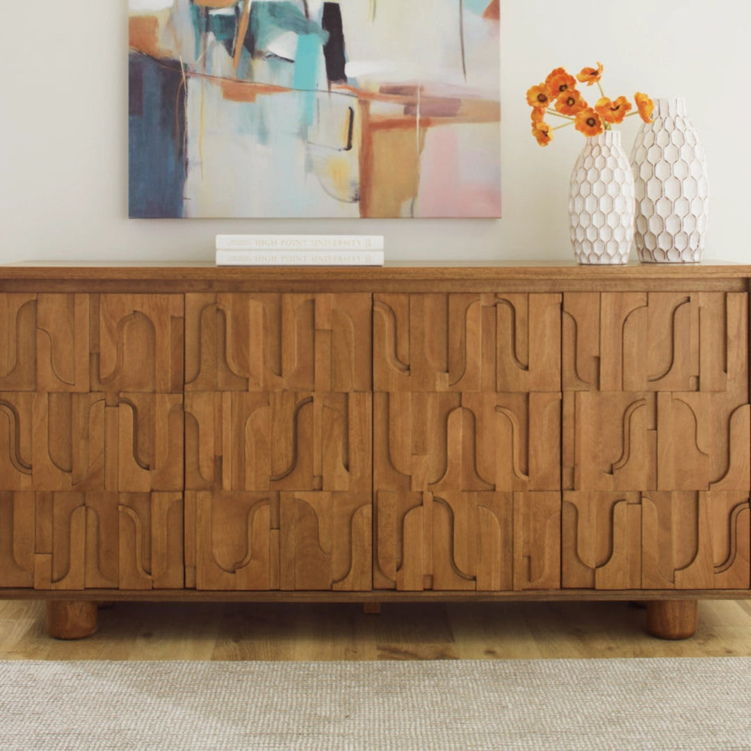 Gadburg Sideboard in Honey Brown room setting - honey brown sideboard by Ashley - Whats New Furniture Portland OR