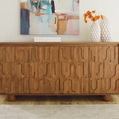 Gadburg Sideboard in Honey Brown room setting - honey brown sideboard by Ashley - Whats New Furniture Portland OR