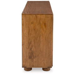 Gadburg Sideboard in Honey Brown side view - honey brown sideboard by Ashley - Whats New Furniture Portland OR