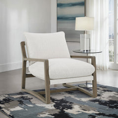 Geneva Boucle Upholstered Wood Arm Accent Chair Sand - What&