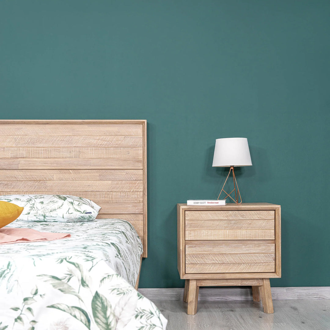Gia 2 Drawer Nightstand in Light Driftwood alternate styled room setting - two drawer nightstand by LH Imports - Whats New Furniture Portland OR