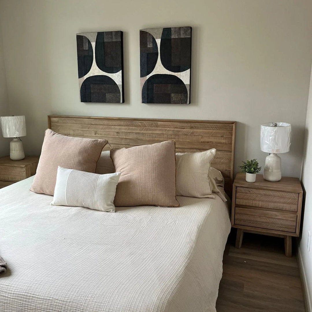 Gia 2 Drawer Nightstand in Light Driftwood lifestyle setting - two drawer nightstand by LH Imports - Whats New Furniture Portland OR
