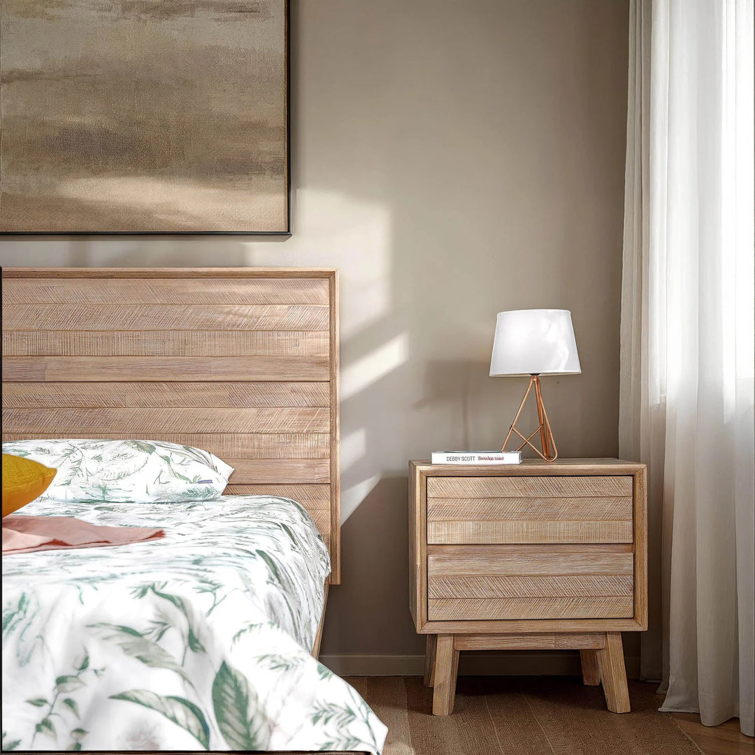 Gia 2 Drawer Nightstand in Light Driftwood room detail - two drawer nightstand by LH Imports - Whats New Furniture Portland OR