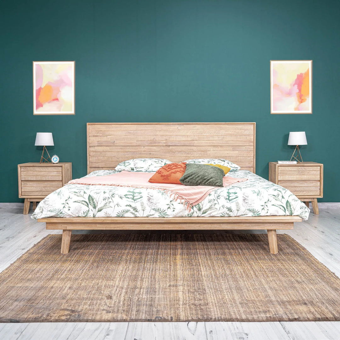 Gia 2 Drawer Nightstand in Light Driftwood room setting - two drawer nightstand by LH Imports - Whats New Furniture Portland OR