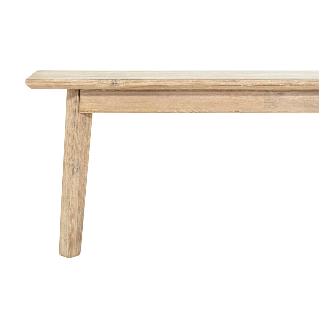 Gia Bench in Light Driftwood side detail - solid acacia bench by LH Imports - Whats New Furniture Portland OR