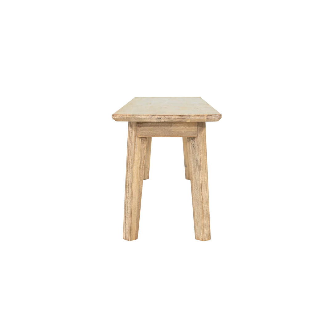Gia Bench in Light Driftwood side view - solid acacia bench by LH Imports - Whats New Furniture Portland OR
