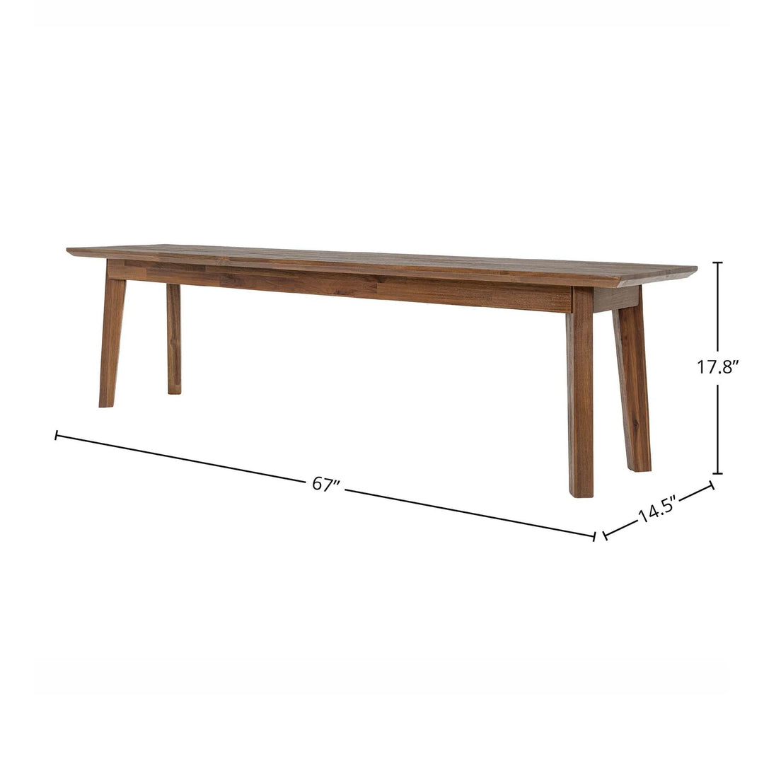 Gia Bench in Warm Pecan variant lifestyle setting - solid acacia bench by LH Imports - Whats New Furniture Portland OR