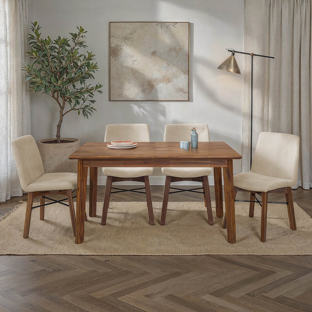 Gia Dining Chair in Warm Pecan Sand room setting - upholstered acacia dining chair by LH Imports - Whats New Furniture Portland OR