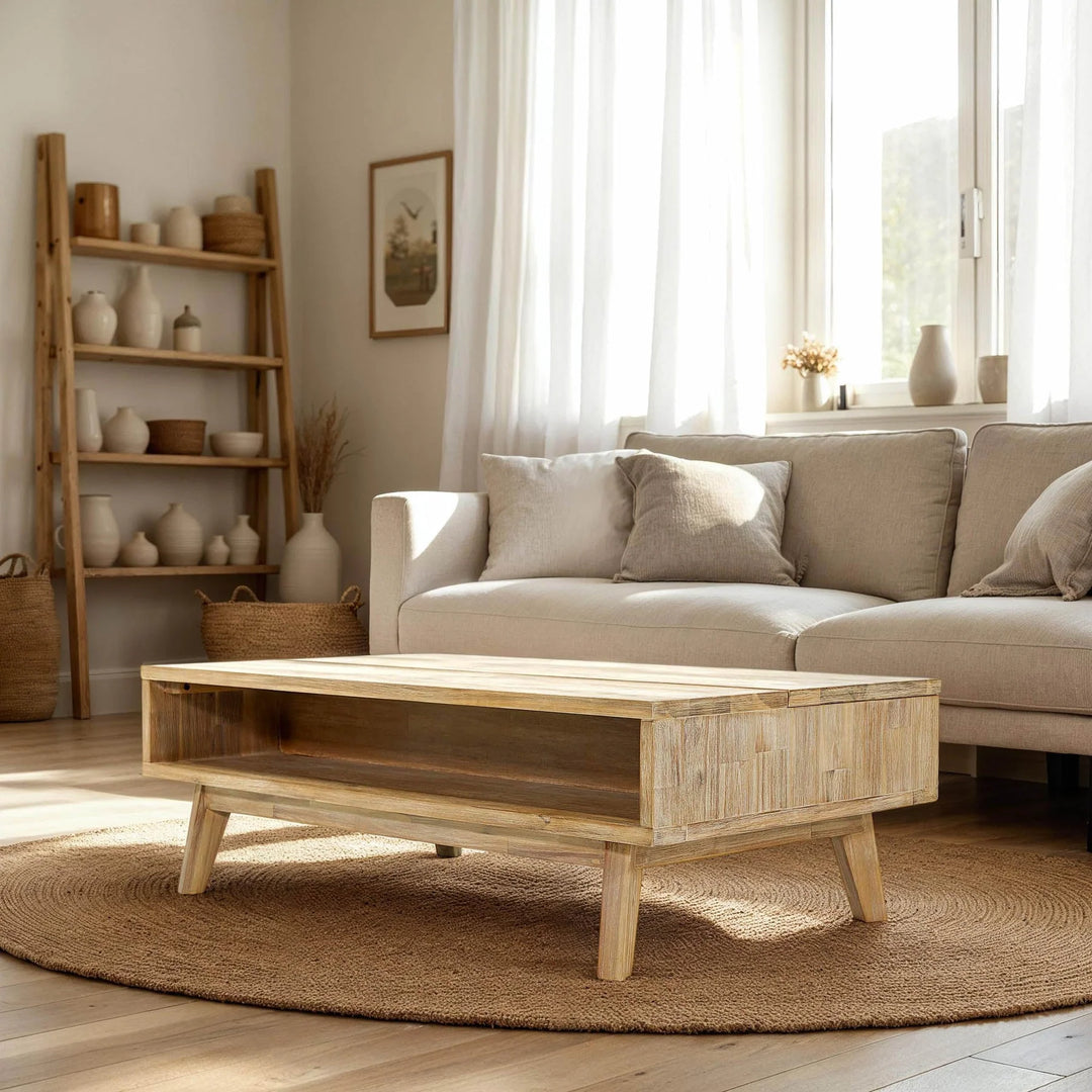 Gia Coffee Table w/ Lift Top in Light Driftwood room setting - lift-top coffee table by LH Imports - Whats New Furniture Portland OR