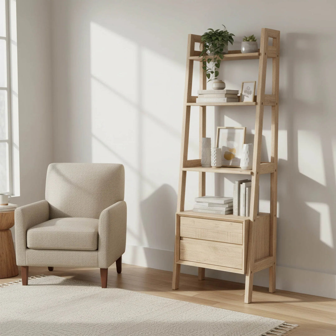 Gia Modular Bookcase in Natural variant room setting - modular bookcase by LH Imports - Whats New Furniture Portland OR
