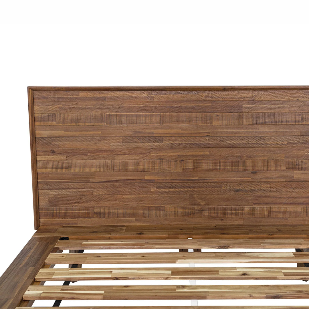 Gia Queen Bed Frame in Warm Pecan profile view - queen platform bed frame by LH Imports - Whats New Furniture Portland OR